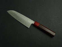 Load image into Gallery viewer, KICHIJI GINSAN DAMASCUS HAMMERED SANTOKU 170MM OCTAGONAL ROSEWOOD HANDLE
