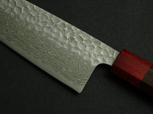 Load image into Gallery viewer, KICHIJI GINSAN DAMASCUS HAMMERED SANTOKU 170MM OCTAGONAL ROSEWOOD HANDLE
