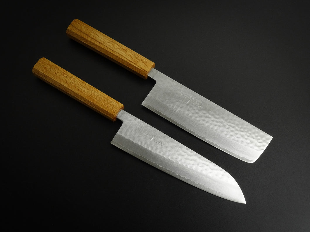 MASUTANI VG-1 GOLD HAMMERED NATURAL OAKWOOD HANDLE 2 KNIVES SET