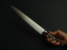 Load image into Gallery viewer, KICHIJI VG-10 33 LAYER DAMASCUS SUJIHIKI 240MM BROWN HANDLE
