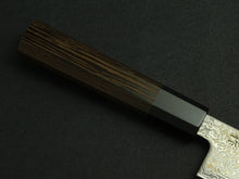 Load image into Gallery viewer, KICHIJI HIKARI SLD STAINLESS CLAD DAMASCUS KUROZOME KIRITSUKE SUJIHIKI 205MM OCTAGONAL WENGE HANDLE

