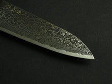 Load image into Gallery viewer, KICHIJI RYUHYO KUROZOME SG2 DAMASCUS SANTOKU 175MM OCTAGONAL MONO EBONY HANDLE

