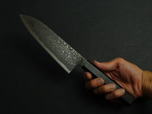 Load image into Gallery viewer, KICHIJI RYUHYO KUROZOME SG2 DAMASCUS SANTOKU 175MM OCTAGONAL MONO EBONY HANDLE
