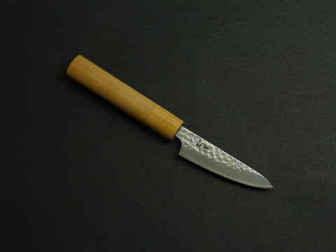 KICHIJI SHIROGAMI-2 STAINLESS CLAD HAMMERED PARING 80MM CHERRY WOOD HANDLE