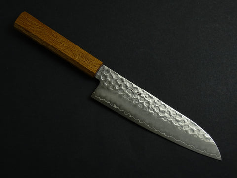 KICHIJI SW HAMMERED SANTOKU 180MM OCTAGONAL OAKWOOD HANDLE
