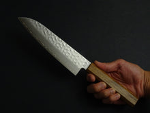 Load image into Gallery viewer, KICHIJI SW HAMMERED SANTOKU 180MM OCTAGONAL OAKWOOD HANDLE
