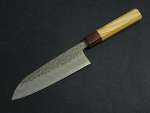 Load image into Gallery viewer, OUL SHIROGAMI 2 STAINLESS CLAD HAMMERED SANTOKU 165MM OCTAGONAL KEYAKI/ZELKOVA HANDLE*
