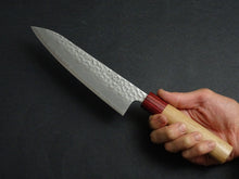 Load image into Gallery viewer, KICHIJI AOGAMI SUPER STAINLESS CLAD HAMMERED MIGAKI GYUTO 180MM CHERRY WOOD HANDLE
