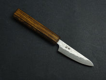 Load image into Gallery viewer, KICHIJI 440C HAMMERED DAMASCUS PARING 80MM OAK/BAIKOKU HANDLE
