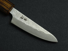 Load image into Gallery viewer, KICHIJI 440C HAMMERED DAMASCUS PARING 80MM OAK/BAIKOKU HANDLE
