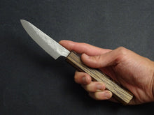 Load image into Gallery viewer, KICHIJI 440C HAMMERED DAMASCUS PARING 80MM OAK/BAIKOKU HANDLE
