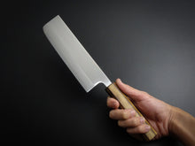 Load image into Gallery viewer, OUL SHIROGAMI-1 STAINLESS CLAD NAKIRI 165MM BURNT OAK HANDLE
