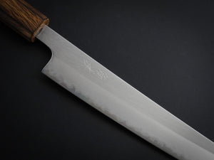 OUL SHIROGAMI-1 STAINLESS CLAD SUJIHIKI 240MM BURNT OAK HANDLE