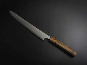 OUL SHIROGAMI-1 STAINLESS CLAD SUJIHIKI 240MM BURNT OAK HANDLE