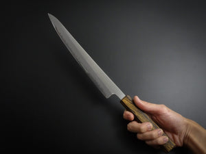 OUL SHIROGAMI-1 STAINLESS CLAD SUJIHIKI 240MM BURNT OAK HANDLE