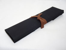 Load image into Gallery viewer, COMO+KATABA BLACK COLOUR CANVAS KNIFE ROLL WITH BROWN COTTON STRAP
