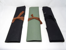 Load image into Gallery viewer, COMO+KATABA WASABI COLOUR CANVAS KNIFE ROLL WITH BROWN COTTON STRAP
