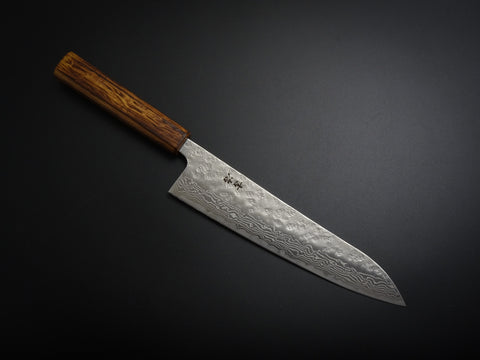 KICHIJI 440C HAMMERED DAMASCUS GYUTO 210MM OAK/BAIKOKU HANDLE