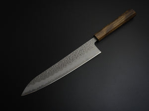 OUL SHIROGAMI-1 STAINLESS CLAD HAMMERED GYUTO 240MM BLACK OAK HANDLE