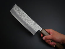 Load image into Gallery viewer, OUL SHIROGAMI-1 STAINLESS CLAD HAMMERED NAKIRI 165MM BLACK OAK HANDLE
