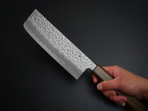 OUL SHIROGAMI-1 STAINLESS CLAD HAMMERED NAKIRI 165MM BLACK OAK HANDLE