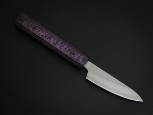 KICHIJI SHIROGAMI-1 STAINLESS CLAD PARING 80MM URUSHI/LACQUERED OCTAGONAL OAK HANDLE