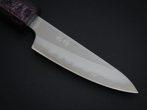 KICHIJI SHIROGAMI-1 STAINLESS CLAD PARING 80MM URUSHI/LACQUERED OCTAGONAL OAK HANDLE