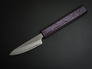 KICHIJI SHIROGAMI-1 STAINLESS CLAD PARING 80MM URUSHI/LACQUERED OCTAGONAL OAK HANDLE