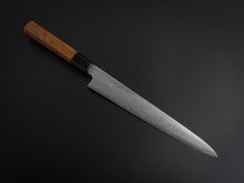 Load image into Gallery viewer, HATSUGOKORO AOGAMI-1 DAMASCUS SUJIHIKI 240MM WITH OCTAGONAL WALNUT HANDLE FORGED BY SATOSHI NAKAGAWA
