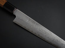 Load image into Gallery viewer, HATSUGOKORO AOGAMI-1 DAMASCUS SUJIHIKI 240MM WITH OCTAGONAL WALNUT HANDLE FORGED BY SATOSHI NAKAGAWA
