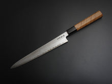 Load image into Gallery viewer, HATSUGOKORO AOGAMI-1 DAMASCUS SUJIHIKI 240MM WITH OCTAGONAL WALNUT HANDLE FORGED BY SATOSHI NAKAGAWA
