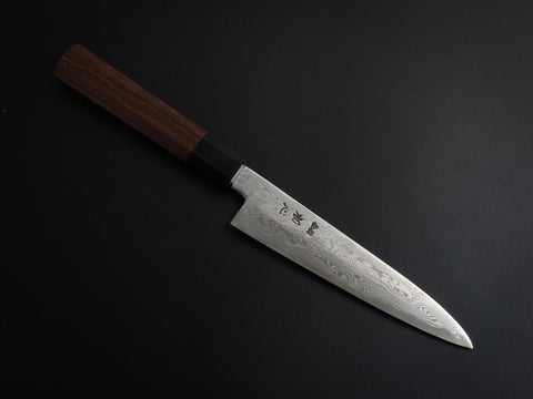 HATSUKOKORO AOGAMI-1 DAMASCUS PETTY 150MM WITH OCTAGONAL WALNUT HANDLE FORGED BY SATOSHI NAKAGAWA
