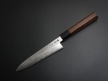 Load image into Gallery viewer, HATSUGOKORO AOGAMI-1 DAMASCUS PETTY 150MM WITH OCTAGONAL WALNUT HANDLE FORGED BY SATOSHI NAKAGAWA
