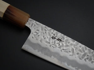 KICHIJI SHIROGAMI-1 / STAINLESS CLAD HAMMERED SANTOKU 165MM OCTAGONAL HANDLE