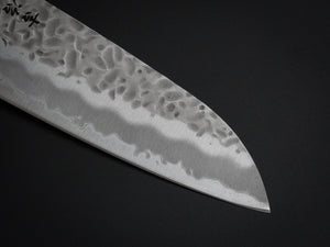 KICHIJI SHIROGAMI-1 / STAINLESS CLAD HAMMERED SANTOKU 165MM OCTAGONAL HANDLE