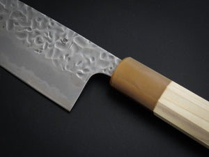 KICHIJI SHIROGAMI-1 / STAINLESS CLAD HAMMERED SANTOKU 165MM OCTAGONAL HANDLE