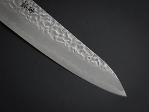 KICHIJI SHIROGAMI-1 / STAINLESS CLAD HAMMERED GYUTO 180MM OCTAGONAL HANDLE