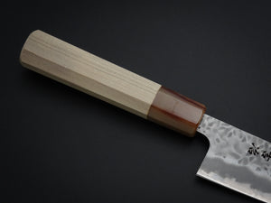 KICHIJI SHIROGAMI-1 / STAINLESS CLAD HAMMERED GYUTO 180MM OCTAGONAL HANDLE