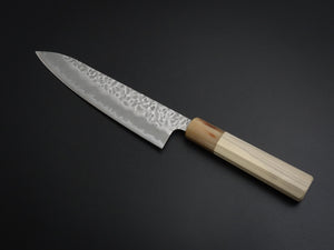 KICHIJI SHIROGAMI-1 / STAINLESS CLAD HAMMERED GYUTO 180MM OCTAGONAL HANDLE