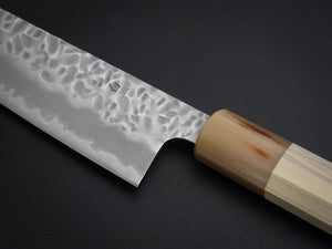 KICHIJI SHIROGAMI-1 / STAINLESS CLAD HAMMERED GYUTO 180MM OCTAGONAL HANDLE