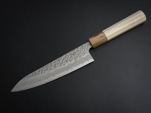 KICHIJI SHIROGAMI-1 / STAINLESS CLAD HAMMERED GYUTO 180MM OCTAGONAL HANDLE