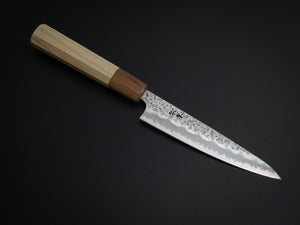 KICHIJI SHIROGAMI-1 / STAINLESS CLAD HAMMERED PETTY 135MM OCTAGONAL HANDLE