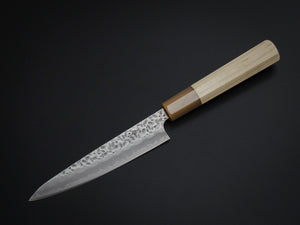 KICHIJI SHIROGAMI-1 / STAINLESS CLAD HAMMERED PETTY 135MM OCTAGONAL HANDLE