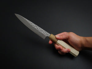 KICHIJI SHIROGAMI-1 / STAINLESS CLAD HAMMERED PETTY 135MM OCTAGONAL HANDLE