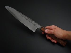 HADO KIRISAME SHIROGAMI-1 STAINLESS CLAD GYUTO 210MM SCORCHED OAKWOOD HANDLE