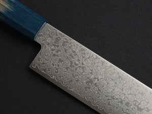 KICHIJI ZAD AUS-10 45 LAYER DAMASCUS NAKIRI 160MM OCTAGONAL AKATSUKI (BURNT & DYED)  HANDLE