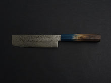 Load image into Gallery viewer, KICHIJI ZAD AUS-10 45 LAYER DAMASCUS NAKIRI 160MM OCTAGONAL AKATSUKI (BURNT &amp; DYED)  HANDLE
