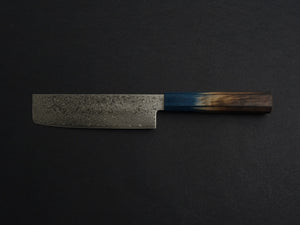 KICHIJI ZAD AUS-10 45 LAYER DAMASCUS NAKIRI 160MM OCTAGONAL AKATSUKI (BURNT & DYED)  HANDLE