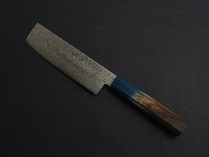 KICHIJI ZAD AUS-10 45 LAYER DAMASCUS NAKIRI 160MM OCTAGONAL AKATSUKI (BURNT & DYED)  HANDLE