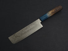 Load image into Gallery viewer, KICHIJI ZAD AUS-10 45 LAYER DAMASCUS NAKIRI 160MM OCTAGONAL AKATSUKI (BURNT &amp; DYED)  HANDLE
